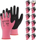 KAYGO Safety Work Gloves PU Coated, 12 Pairs KG11P Seamless Knit Glove with Polyurethane Coated Smooth Grip on Palm & Fingers, for Men and Women, Ideal for General Duty Work, Pink,Small