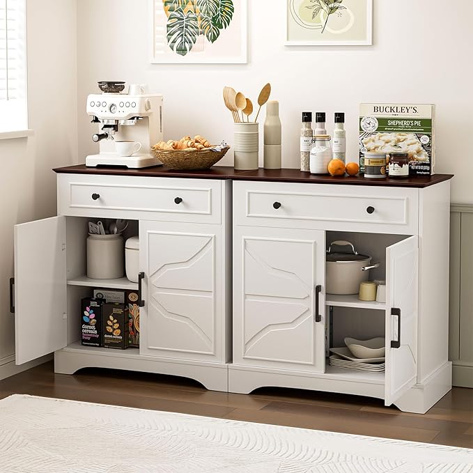 Buffet Cabinet with Storage, Coffee Bar with Drawer & Adjustable Shelf, Modern Sideboard for Kitchen, Dining Room, Living Room, White