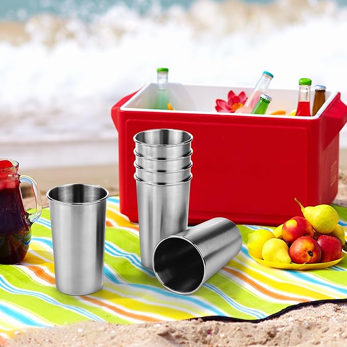 Ruisita 6 Pack 20 oz Stainless Steel Cups Metal Shatterproof Stackable Pint Drinking Cups for Adults or Kids (20 oz/600 ml)