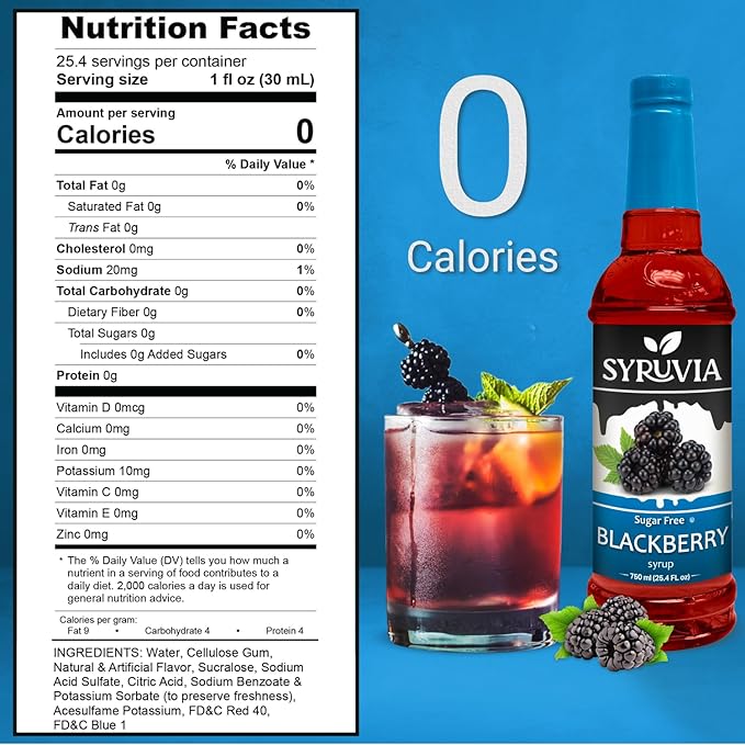 Syruvia Sugar-Free Blackberry Syrup, Flavored Syrup for Drinks, Cocktails, Lemonades, Iced Teas, and Desserts – 25.4 fl oz