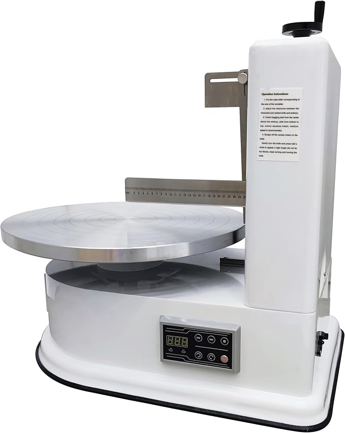 TECHTONGDA Cake Decorating Coating Machine Cream Spreading Automatic Frosting Turntable with Graduated Scraper for 4-16inch Cakes 40-180RPM Rotating Speed White