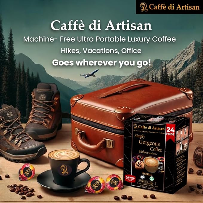 Caffè di Artisan Liquid Coffee Pods – Premium Single-Serve Coffee for Cold Brew concentrate, Iced Coffee & Hot Coffees – Machine-Free, Eco-Friendly, Ready in Seconds. Rich; Asmara; Arabica; Medium Roast – 24 Count.