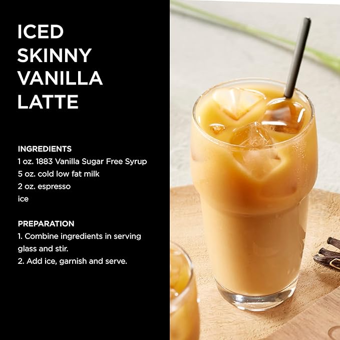 1883 Sugar Free Vanilla Syrup – Sugar Free Vanilla Coffee Syrup, Zero Calorie Beverage Mixer, Made in France, 1 Liter Plastic Bottle