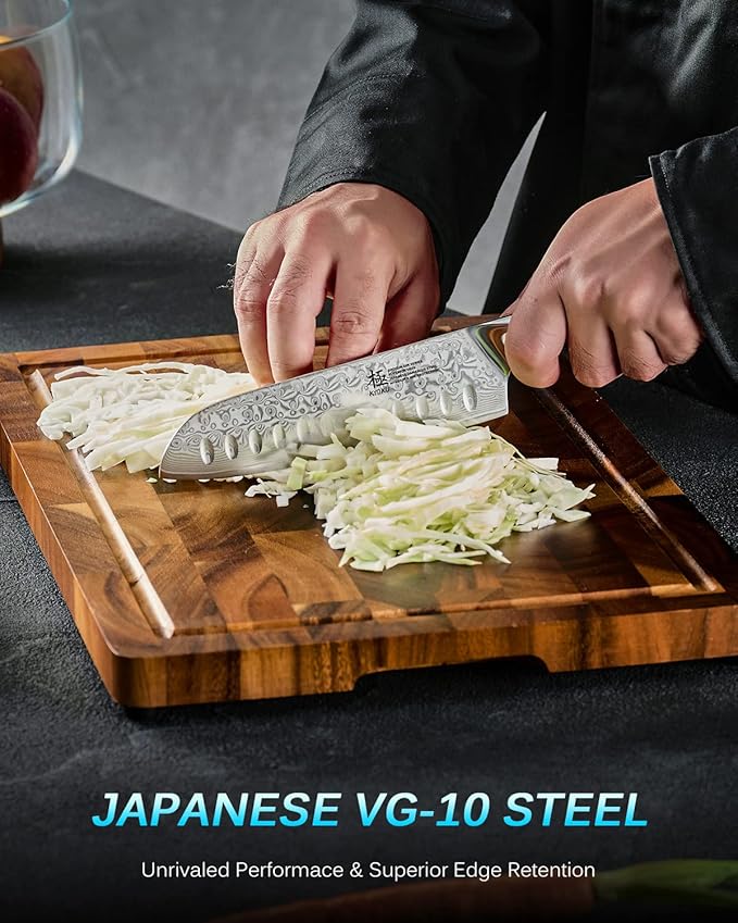 KYOKU Gin Series 7" Santoku Knife, Japanese Chef Knife VG10 Damascus Stainless Steel Kitchen Knife with Silver Ion Blade G10 Handle Mosaic Pin
