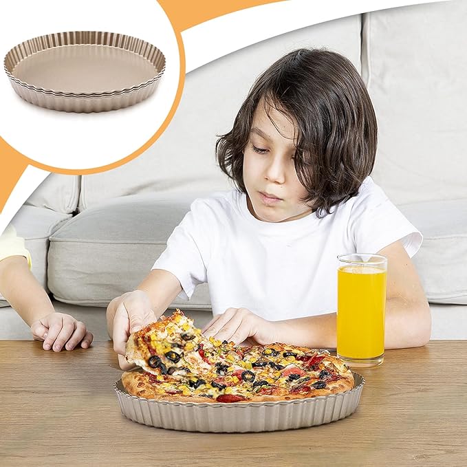 3pcs Tart Pan 9 Inch Removable Bottom, Classic Carbon Steel Non-Stick Baking Pan for Home and Kitchen