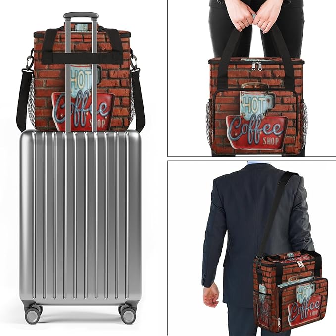 Vintage Red Brick Coffee Maker Carring Bag Travel Carrying Storage Tote Compatible with Keurig K-Mini or Plus Portable Single Serve Brewer Case Pockets for K-cup Pods