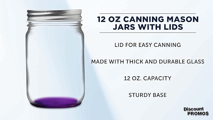 DISCOUNT PROMOS 10 Decorating Mason Jars Set, 12 oz. - Canning, Aluminum Lid - Purple