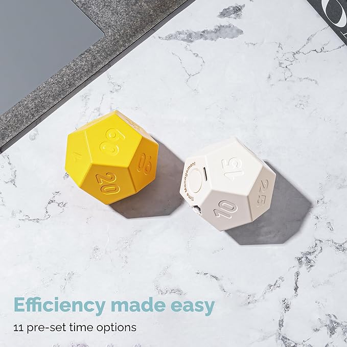KADAMS Pomodoro Cube Timer Productivity-11 Preset Countdowns, Flip-to-Start Gravity Activation - Sound Vibrate Mute Rechargeable - Ideal for ADHD Kid Kitchen Classroom Cook Study Exercise - Yellow