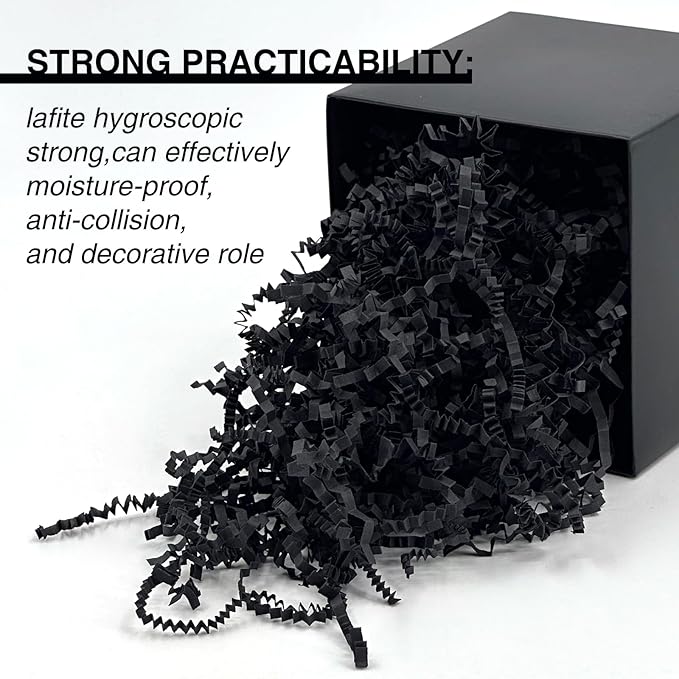 2LB Crinkle Cut Paper Shred Filler for Bag Gift Box Basket Confetti Paper Shreded Stuffing Decoration for Valentine's Day Holiday Party(Black)