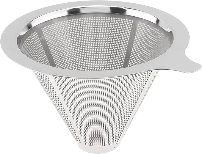 TQEONKL Pour Over Coffee Dripper,Paperless Reusable Coffee Filter,Metal Cone Reusable Single Cup Coffee Maker (2-4 cups)