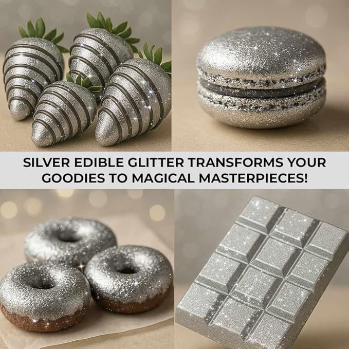 Bulk 20g Silver Edible Glitter for Drinks | Premium Edible Glitter for Cakes, Cocktails, Silver Cake Decorating Decorations Food Grade, Vegan, Kosher, Halal, Gluten Free - Made in USA