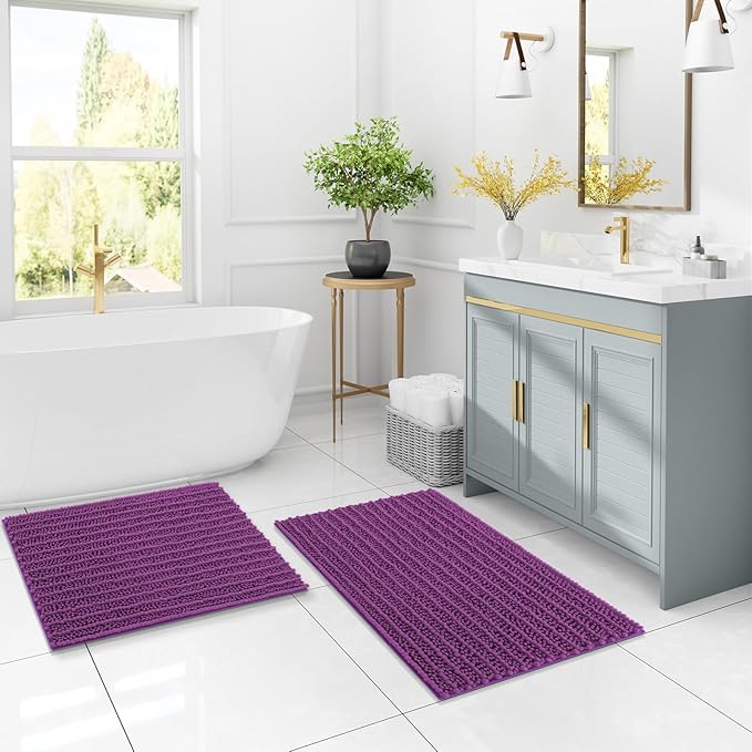 Arotive Luxury Chenille Bathroom Rug Mat, Extra Soft Thick Absorbent Shaggy Bath Rugs, Non-Slip Machine Wash Dry, Plush Bath Mats for Bathroom, Shower and Tub, 30x20, Purple