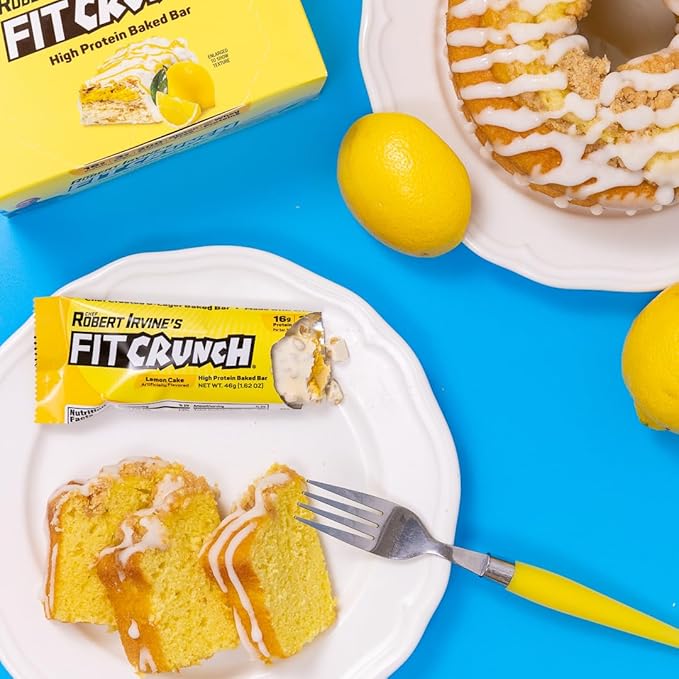 FITCRUNCH Snack Size Protein Bars, 6-Layer Baked Bar, 3g of Sugar & Soft Cake Core (9 Bars, Lemon Cake)