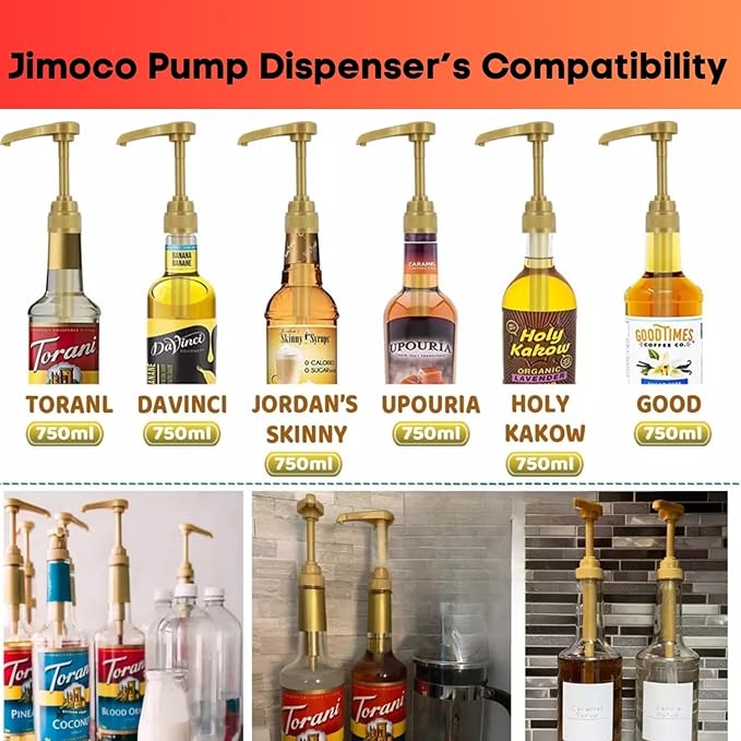 Original Bestsellers Syrup Variety 6-Pack - Vanilla, Peach, Strawberry, Coconut, Salted Caramel & White Chocolate - Coffee & Italian Soda Flavor Syrup with 6 Jimoco Dispenser Pumps
