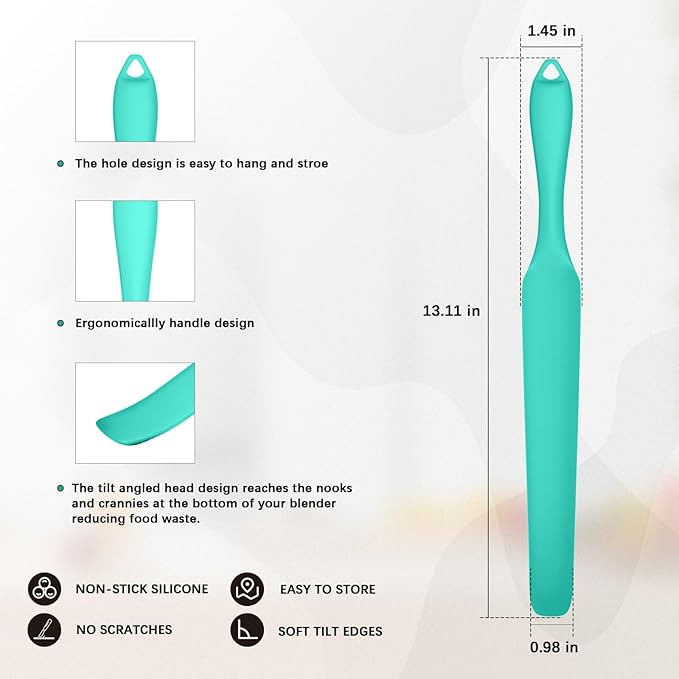 Demao Silicone Blender Spatula & Scraper for Vitamix - Under-Blade & Jar Accessory with Long Handle, Nonstick Surface and Hanging Holes (Cyan)