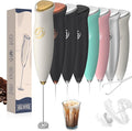 Milk Frother Handheld Frother Wand Drink Mixer Handheld Coffee Stirrers Electric Frother for Coffee Mixer Wand with 2 Whisk frother for protein powder coffee frother handheld-White/Gold