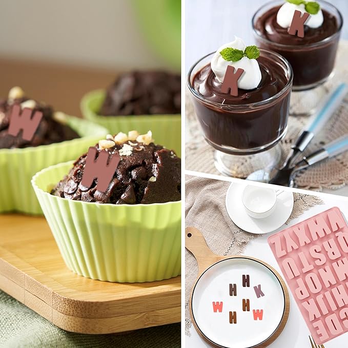 1 Pcs 26 Cavities Silicone Alphabet Chocolate Molds, Letter Molds for Chocolate, Candy, Cake, Biscuit, Large Depth, Easy Release and Clean