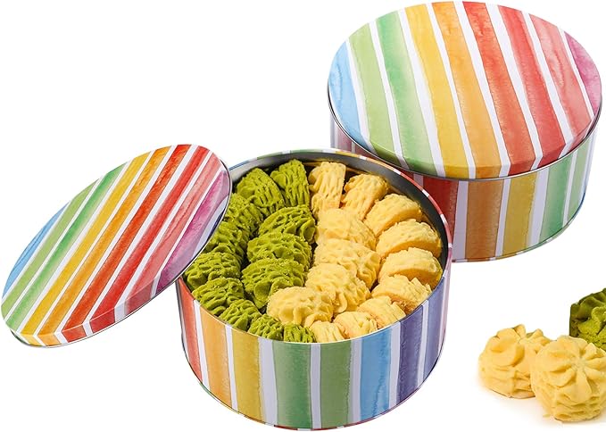 Yopay 3 Pack Cookie Tins, Round Baking Cake Gift Tins for Storing Patisseries, Puff Pastries Craft Supplies, Easter, Special Occasion and Holidays, Rainbow Pattern, 7" W X 3.2" H, Metal