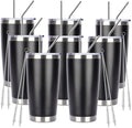 Pandance 20oz Stainless Steel Insulated Tumblers with Lid and Straw Bulk, Double Wall Vacuum Water Cups for Hot & Iced Coffee Drinks Travel Mug (Black, 8 pack)