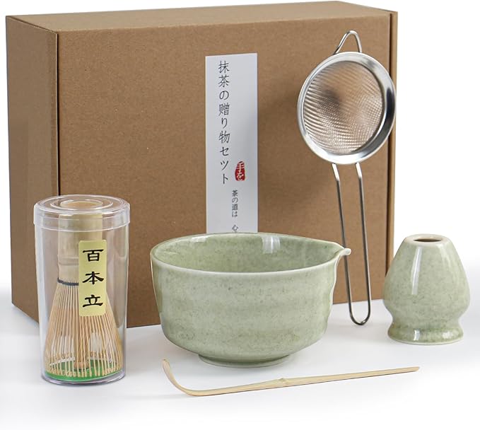 Matcha Whisk Set - Premium Complete Ceremonial Grade Matcha Set with Bamboo Whisk, Matcha Bowl with Spout, Scoop, Sifter & Holder - Authentic Japanese Tea Kit for Traditional Tea Preparation