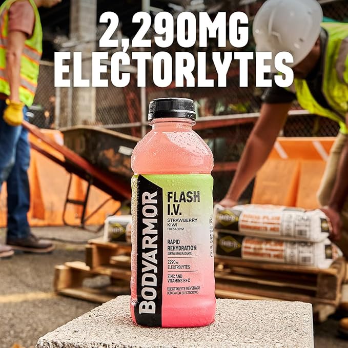 BODYARMOR Flash I.V. Electrolyte Beverage, Orange, Hydration Drink with Coconut Water For Rapid Rehydration, Post Workout Recovery, 20 Fl Oz (Pack of 12)