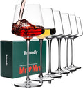 White Red Wine Glasses Set of 6 – 18oz Red Wine Glasses with Tall Long Stem,【Hand Blown】Crystal Wine Glasses- Square Wine Glasses with flat bottom, Wine gifts for Christmas, Wedding, Birthday,