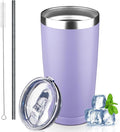 20 oz Tumbler with Lids and Straws, Stainless Steel Insulated Coffee Tumbler, Double Wall Vacuum Insulated Travel Mug Cup, Leakproof Thermal Coffee Cup for Hot and Cold Drinks (light purple)