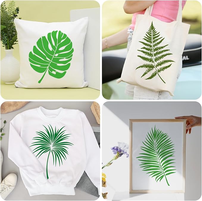 6PCS Large Leaf Stencils for Painting on Walls 16 x 12 Inch Plant Stencil with Brushes Palm Leaf Wall Stencil Tropical Leaves Stencils Plastic Art Drawing Templates for Home Wall Decor