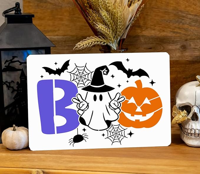 Halloween Stencils for Door Mats Skeleton Boo Stencil Reusable Halloween Stencils for Painting on Wood Sign Door Mats Fabrics DIY Crafts Decor