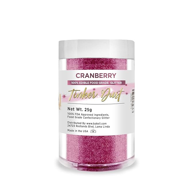 BAKELL Cranberry Edible Glitter, 25 Grams | TINKER DUST Edible Glitter | KOSHER Certified | 100% Edible Glitter | Cakes, Cupcakes, Cake Pops, Drinks, Dessert Vegan Glitter & Dusts (25g, Cranberry)