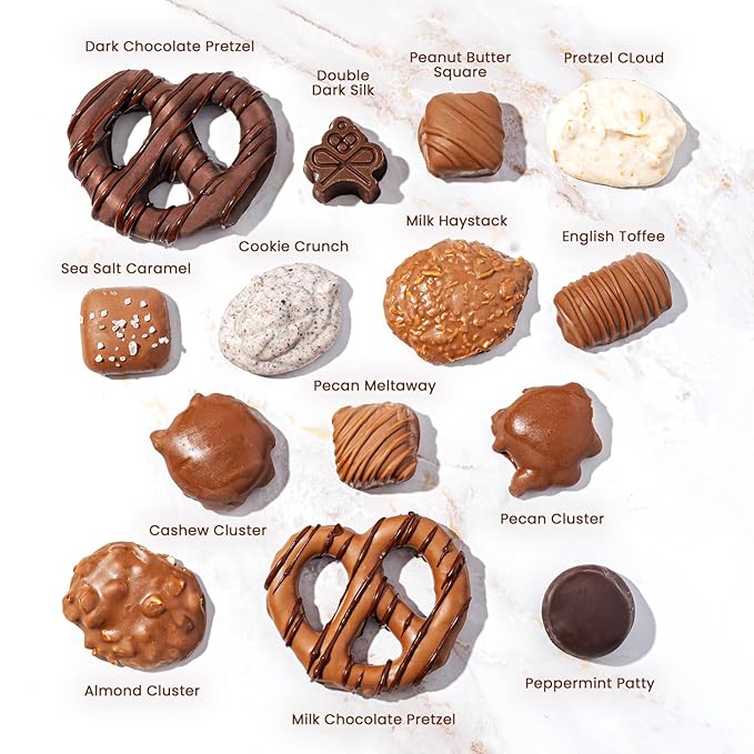 Christmas Chocolate Gift Basket– Holiday Candy Gift Box with Assorted Milk, Dark & White Chocolates – Holiday Food Gift Idea for Men, Women, Family, Corporate- Bonnie & Pop