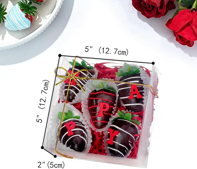 RomanticBaking 50PCS 5x5x2 Inches Full Clear Bakery Boxes Chocolate Covered Strawberries Boxes,Mini Cake, Cookies,Macaron,Pie, Cakesickle &More