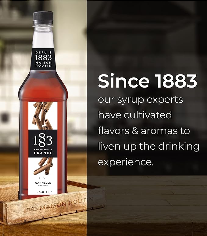 1883 Cinnamon Syrup for Drinks – Premium French Flavoring Syrup, Made in France, 1 Liter Plastic Bottle – Perfect for Coffee, Lattes, Cocktails, and Desserts
