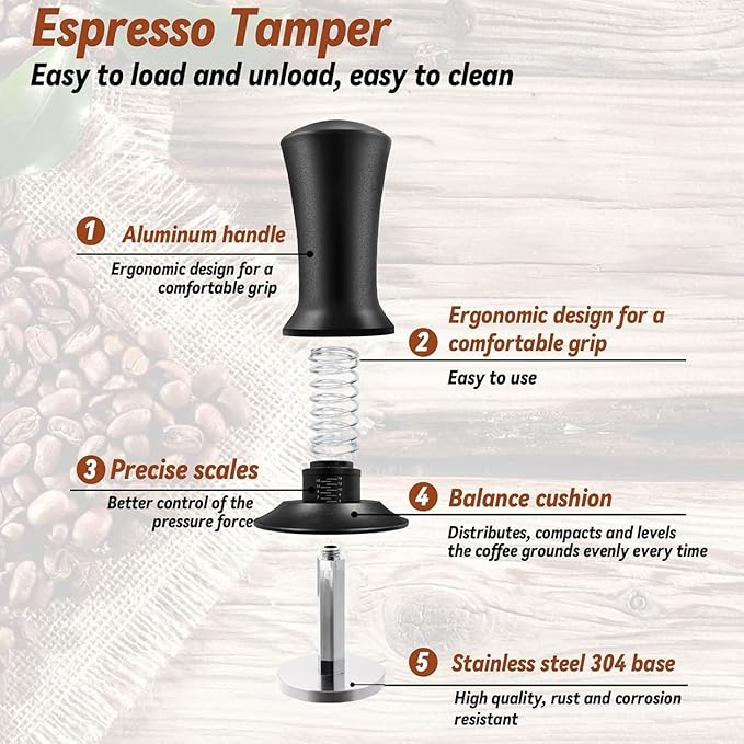 Gmnuiy51mm Coffee Espresso Tamper ，with Stainless Steel Base Tamper ，Silicone Tamper Mat,Black Espresso Distribution Tool， Coffee puck screen