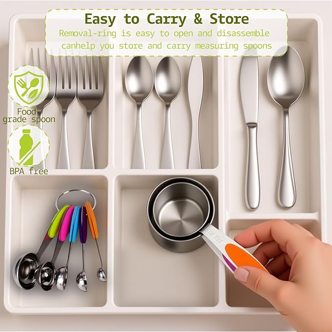 Inmorven 10pcs Measuring Cups and Spoons Set, Nesting Kitchen Stainless Steel Measuring Set for Baking Cooking Dry Liquid Ingredients Upgraded Thickness Handle