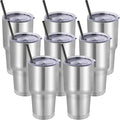 DOMICARE 30oz Tumbler Bulk with Lid and Straw, Double Wall Travel Coffee Mug, Insulated Vacuum Stainless Steel Tumblers, Powder Coated Tumbler Cup (Stainless Steel, 8)