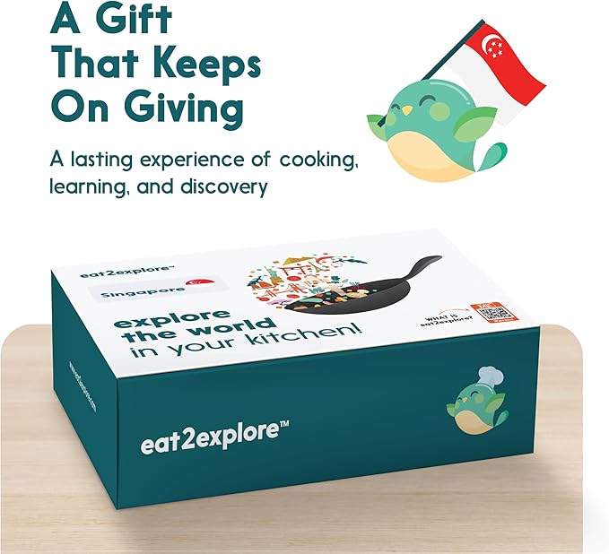 eat2explore Cooking Kits for Kids – Interactive & Educational Kids Cooking Sets Real for Ages 5 and Up,3 Recipe Cards & Global Ingredients – Fun Gift for Young Chefs (Singapore Edition)