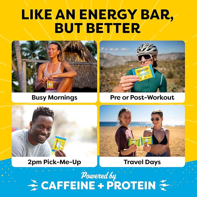 Quantum Energy Square: Energy Bar with Caffeine & 10g Protein. Delicious Healthy Snack On The Go. (Vegan, Gluten-free, Soy-free, Dairy-free) (Salted Peanut Butter Crunch)