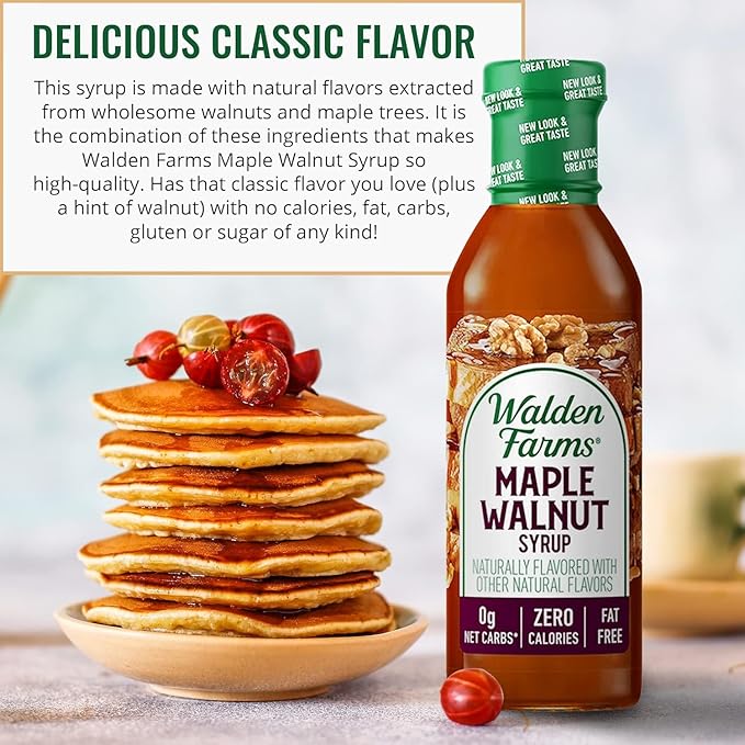 Walden Farms Maple Walnut Syrup – Perfect for Pancakes, Waffles, Desserts – Zero Calorie, Sugar-Free, Low Carb, Keto-Friendly, Gluten-Free, Vegan – 6-Pack, 12 oz Bottles