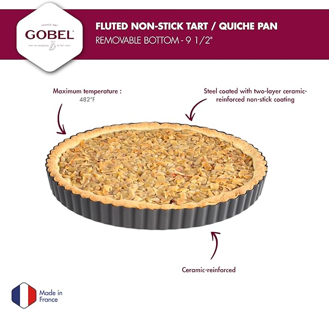 Paderno World Cuisine 9.5 Inch Fluted Non-Stick Tart Pan with Removable Bottom