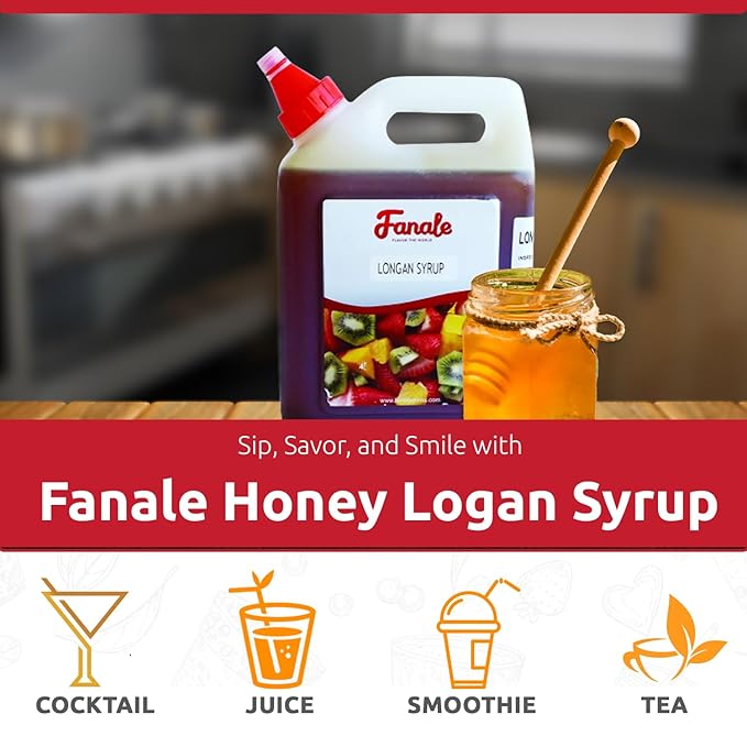 Fanale Premium Flavoring Concentrated Syrup for Bubble Tea 5.5 lb | Honey Logan Flavor Syrup | for Boba Tea, Smoothies, Slushes, Desserts | 5.5lb | pack of 10 | SRP190-CS