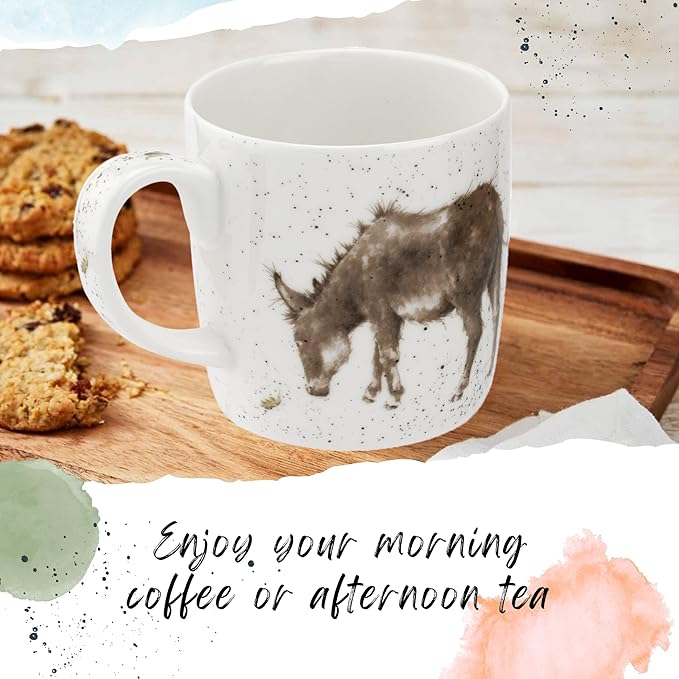 Royal Worcester Wrendale Designs 14 oz Mug, Gentle Jack - Fine Bone China with Donkey Motif - Woodland Themed Tea Mug for Cozy Cottagecore Homes - Safe Ceramic Drinkware for Daily Use