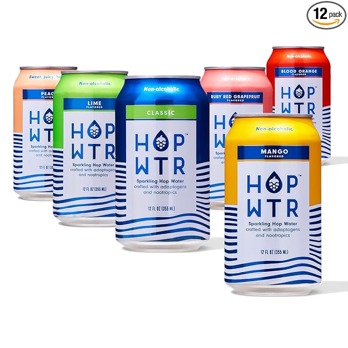 HOP WTR - Sparkling Hop Water - Variety Party Pack (12 Pack) - NA Beer, No Calories or Sugar, Low Carb, With Adaptogens and Nootropics for Added Benefits (12 oz Cans)