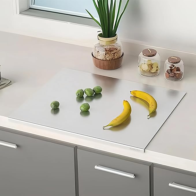 KORVOS Stainless Steel Cutting Boards, Food Grade 304 stainless steel cutting board with lip, Metal Chopping Boards for Kitchen, Meat, Fruits&Baking, Heavy Duty&Non-Slip, 15.7" x 19.7"