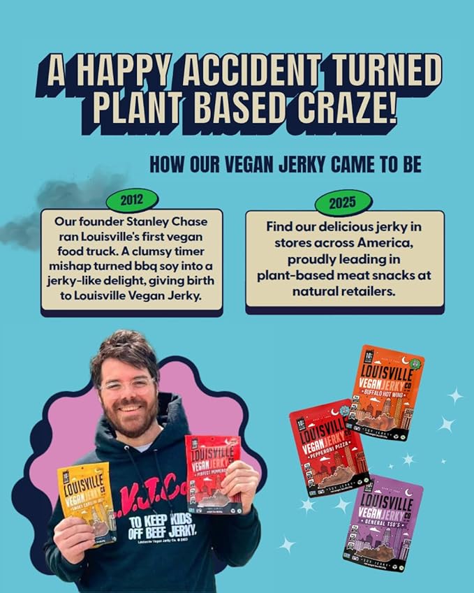 Louisville Vegan Jerky Co. Best Sellers 1 Variety Bundle Vegan Jerky 3 oz. 3 pack (Smoky Carolina BBQ, Smoked Black Pepper, Maple Bacon)