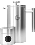 Coffee Gator French Press Coffee Maker 34oz, Double Insulated Stainless Steel Brewer plus Travel Jar Canister, Portable Hot Cold Brew for Coffee Bar Accessories Kitchen Camping, Silver