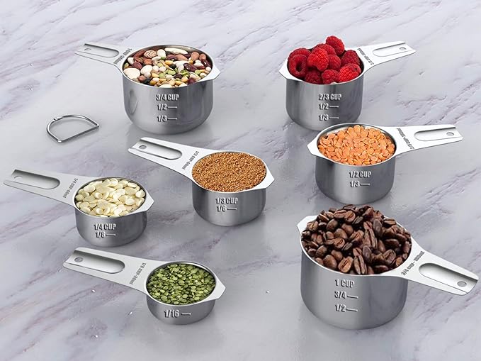 Wildone Measuring Cups & Spoons Set of 21 - Includes 7 Stainless Steel Nesting Cups, 8 Measuring Spoons, 1 Leveler & 5 Mini Measuring Spoons, Ideal for Dry and Liquid Ingredients