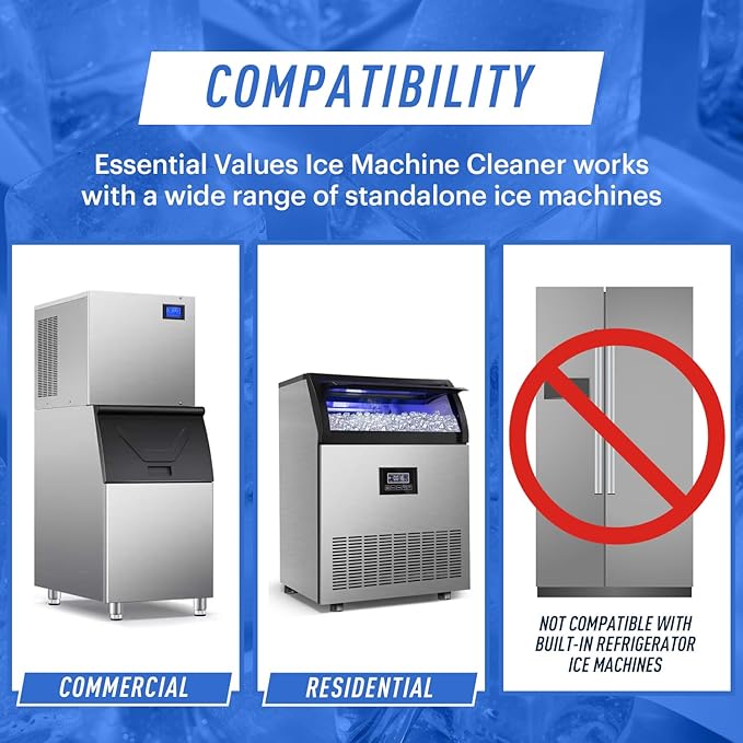 Essential Values Ice Machine Cleaner and Descaler 16 fl oz - Ice Maker Cleaner and Descaler - Compatible with All Major Brands (Scotsman, KitchenAid, Affresh, Opal, Manitowoc)
