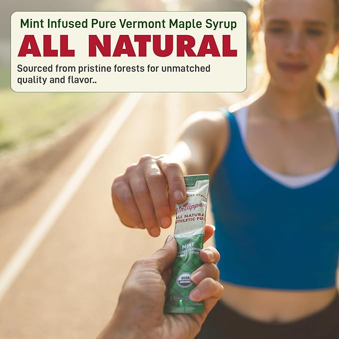 UnTapped Mint Maple Syrup Energy Gels 20 Gels | Organic Pure Vermont Maple Syrup with Real Mint | Gluten-Free, Low Glycemic | Natural Fuel for Running, Cycling & Endurance