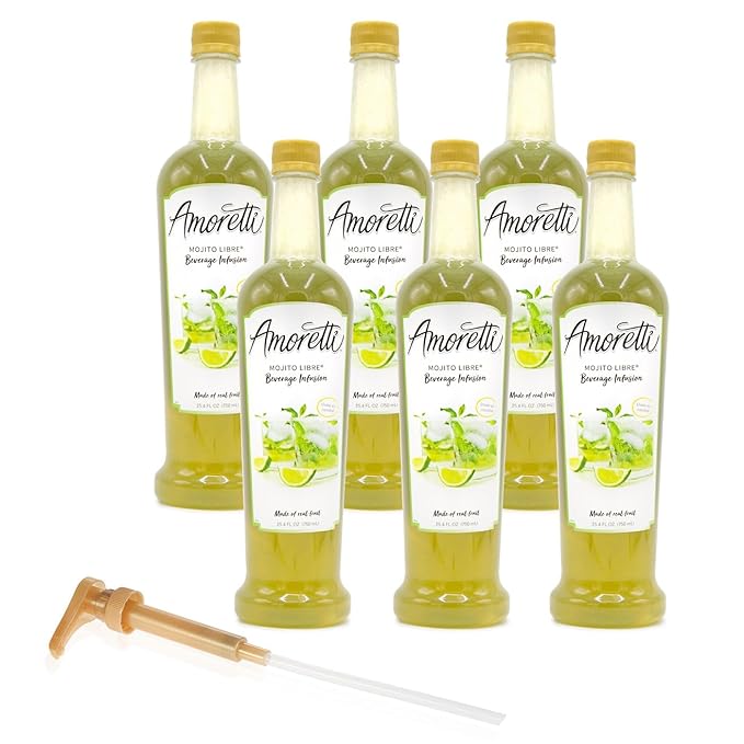 Amoretti - Mojito Libre Beverage Infusion - Drink Mix & Water Enhancer with Pump for Flavoring Cocktails, Waters, Teas, and other Beverages, Preservative Free